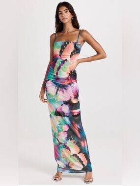 AFRM Jennan Illusion Ankle Dress Abstract Butterfly Size XS